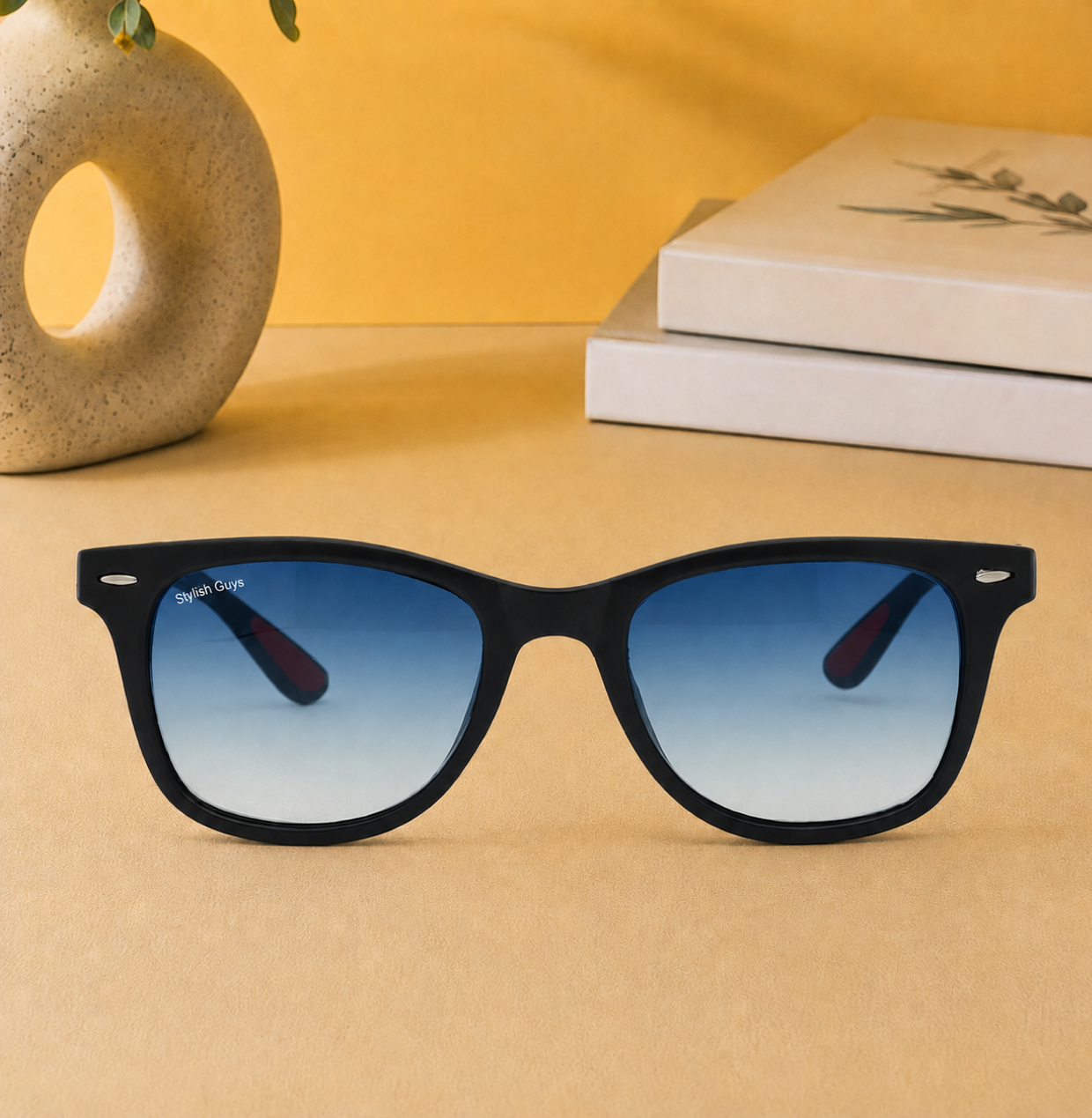 Sunglasses For Men With Blue Shade Glass & Black Frame 4195 Square Sunglass By Sunglasses Deal