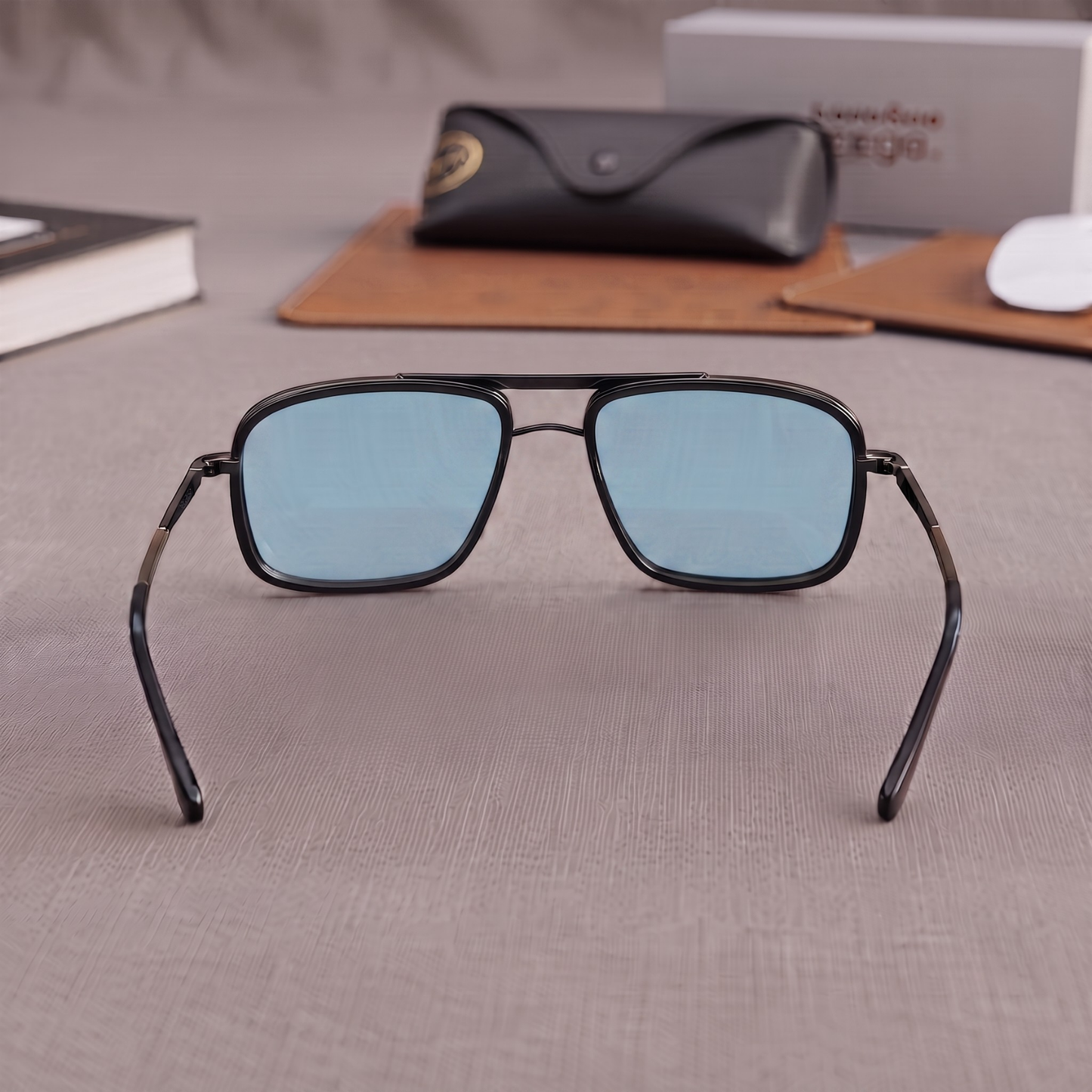 Sunglasses For Men With Candy Blue Glass & Black Frame 4413 Square Sunglass By Sunglasses Deal