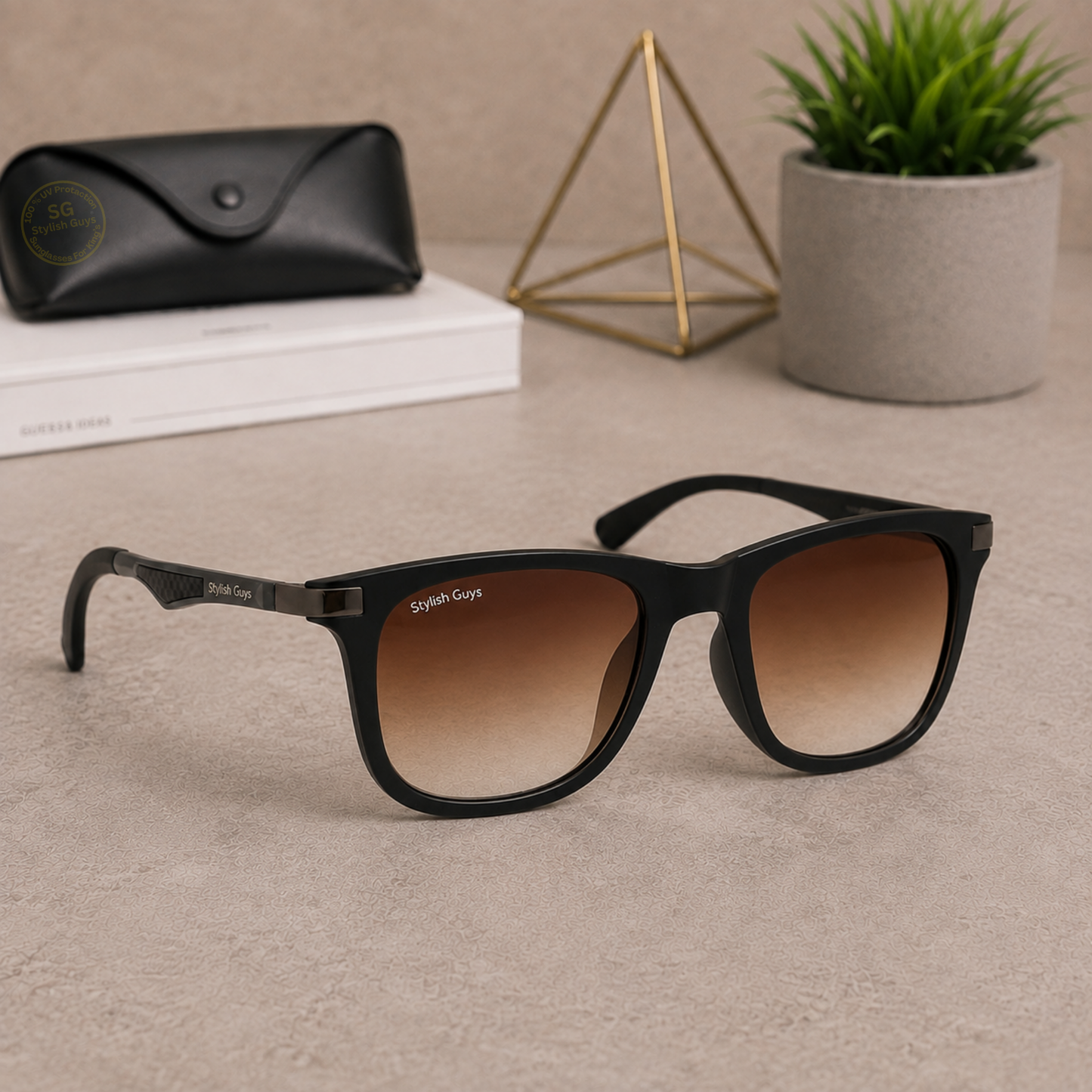 Sunglasses For Men With Brown Shade Glass & Black Frame 4287 Square Sunglass By Sunglasses Deal