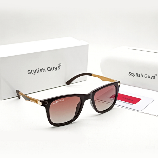 New Fancy Square Trending Latest Fixed Nosed Brown Shade Mirror & Gold Frame With Metal Frame Hot Favorite Sunglass For Men, Women & Unisex. ( SG - 4287 )