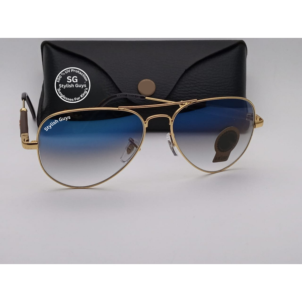 Top Trendy Hot New Stylish Attractive Blue Shade & Golden 3517 Evergreen UV Protected Sunglasses For King's Men & Women