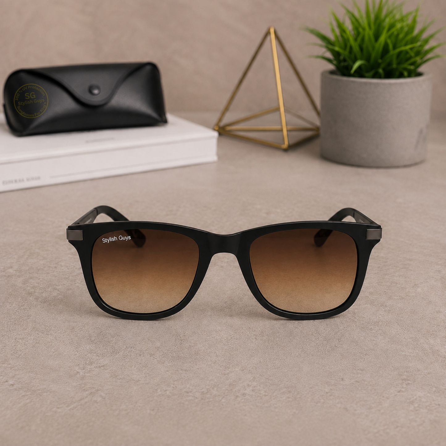 Sunglasses For Men With Brown Shade Glass & Black Frame 4287 Square Sunglass By Sunglasses Deal