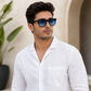 Sunglasses For Men With Blue Shade Glass & Black Frame 4195 Square Sunglass By Sunglasses Deal