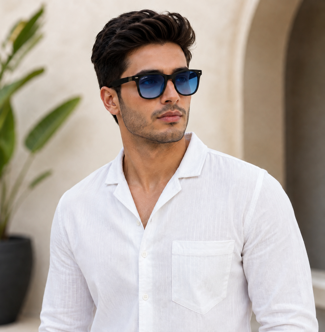 Sunglasses For Men With Blue Shade Glass & Black Frame 4195 Square Sunglass By Sunglasses Deal