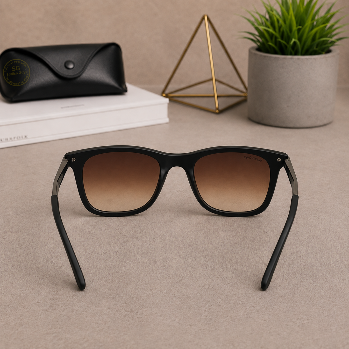 Sunglasses For Men With Brown Shade Glass & Black Frame 4287 Square Sunglass By Sunglasses Deal