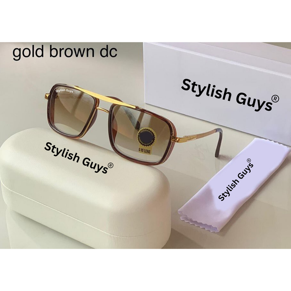 Top Trendy Hot New Stylish Attractive Brown Shade & Golden 4413 Evergreen UV Protected Sunglasses For King's Men & Women
