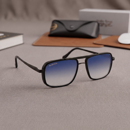 Sunglasses For Men With Blue Shade Glass & Black Frame 4413 Square Sunglass By Sunglasses Deal