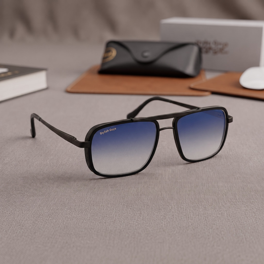 Sunglasses For Men With Blue Shade Glass & Black Frame 4413 Square Sunglass By Sunglasses Deal