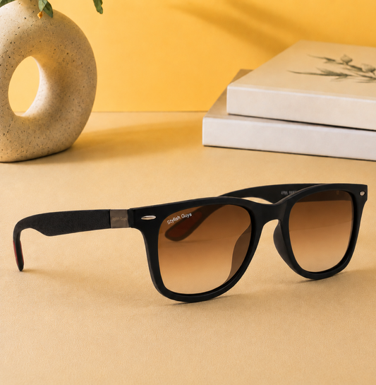 Sunglasses For Men With Brown Shade Glass & Black Frame 4195 Square Sunglass By Sunglasses Deal