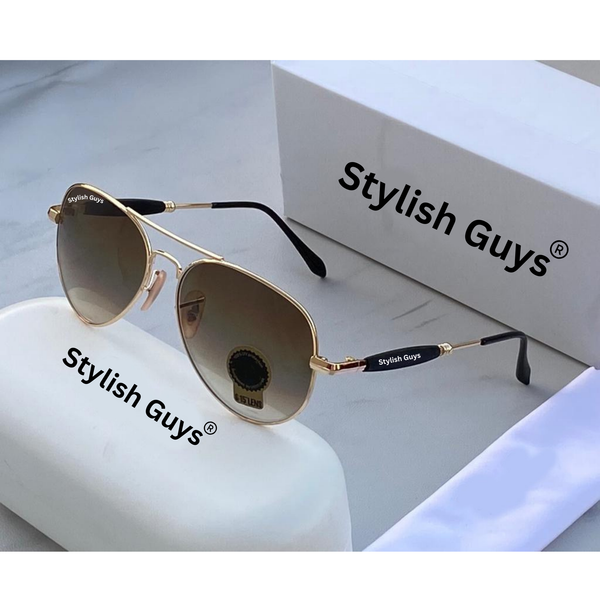 Top Trendy Hot New Stylish Attractive Brown Shade & Golden 3517 Evergreen UV Protected Sunglasses For King's Men & Women