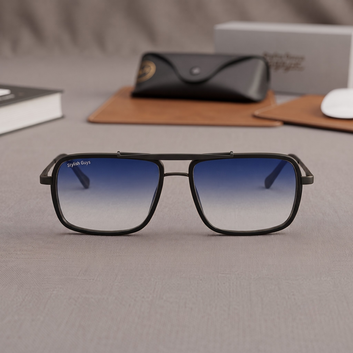 Sunglasses For Men With Blue Shade Glass & Black Frame 4413 Square Sunglass By Sunglasses Deal