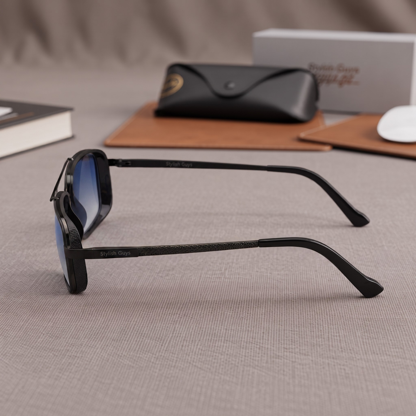 Sunglasses For Men With Blue Shade Glass & Black Frame 4413 Square Sunglass By Sunglasses Deal