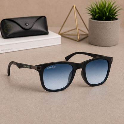 Sunglasses For Men With Blue Shade Glass & Black Frame 4287 Square Sunglass By Sunglasses Deal