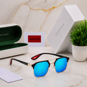 Sunglasses For Men With Aqua Blue Mercury Glass & Golden Frame 04 Square Polarized Sunglass By Sunglasses Deal
