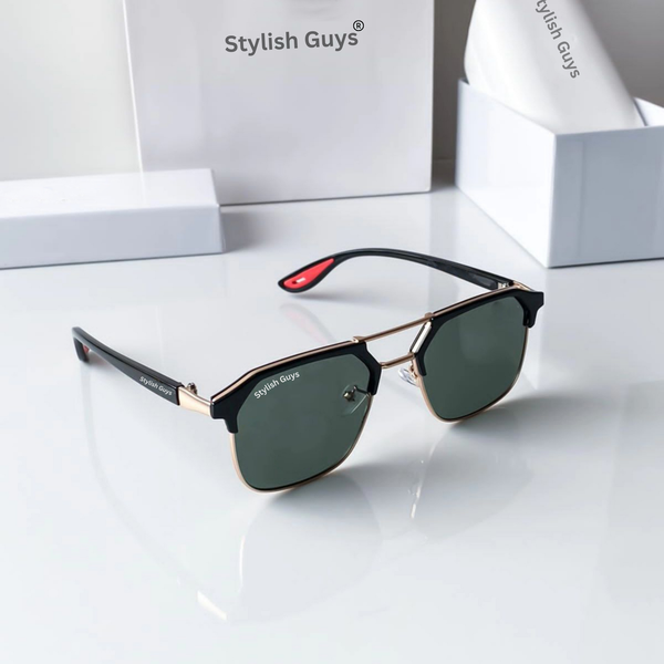 Top Trendy Hot New Stylish Attractive Square Black & Gold 04 Evergreen UV Protected Sunglasses For King's Men & Women ( SG-#04 )