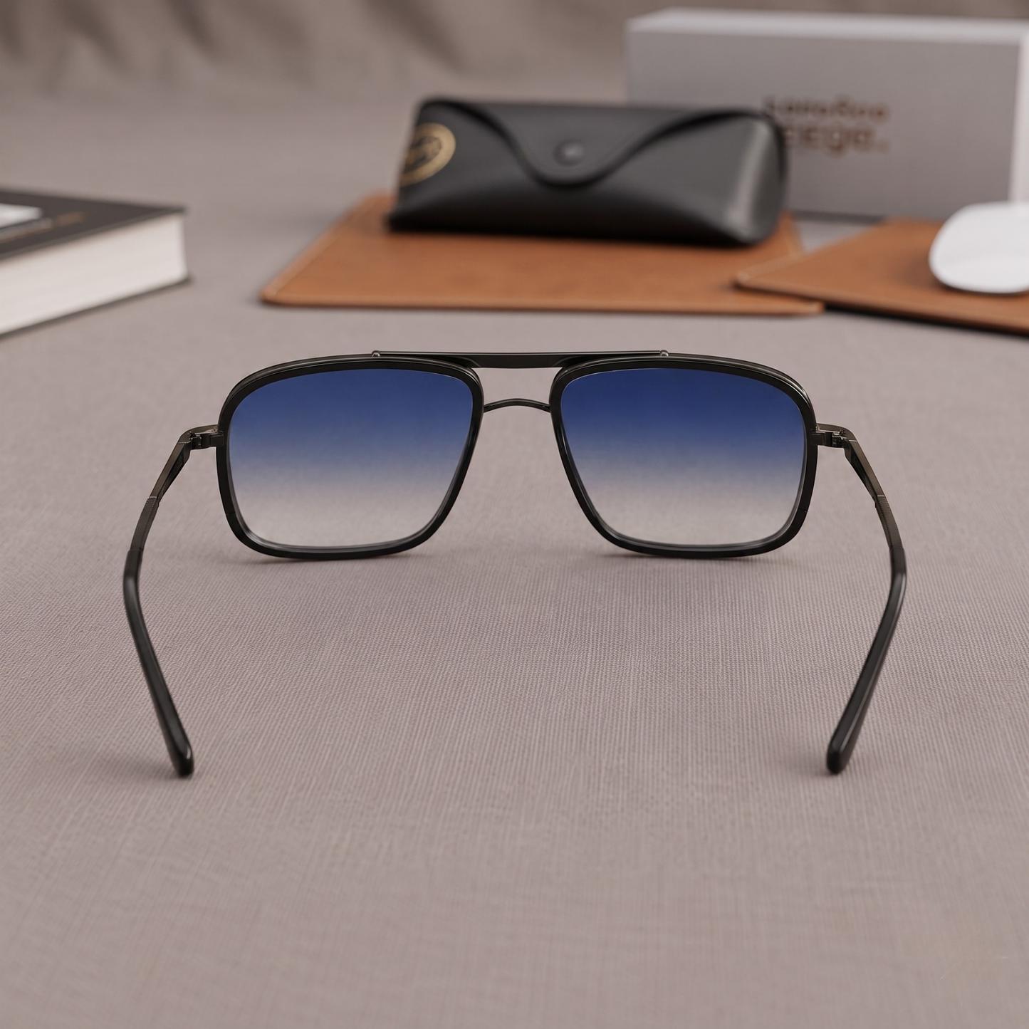 Sunglasses For Men With Blue Shade Glass & Black Frame 4413 Square Sunglass By Sunglasses Deal
