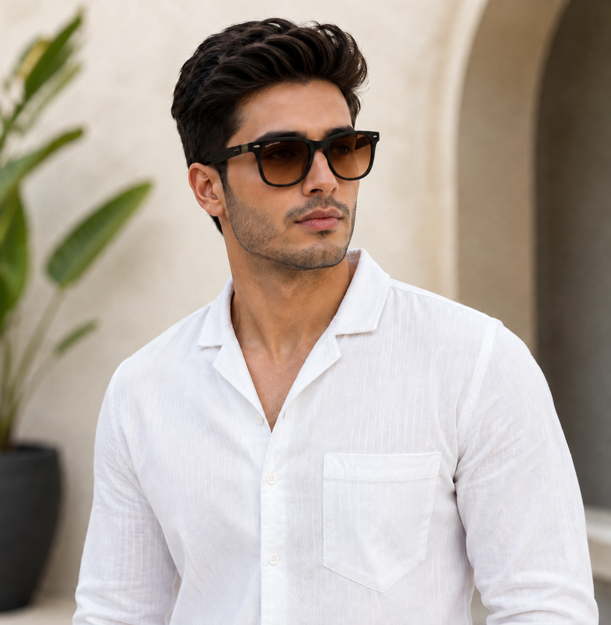 Sunglasses For Men With Brown Shade Glass & Black Frame 4195 Square Sunglass By Sunglasses Deal