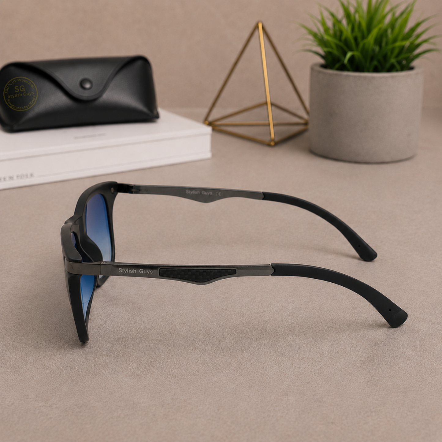 Sunglasses For Men With Blue Shade Glass & Black Frame 4287 Square Sunglass By Sunglasses Deal