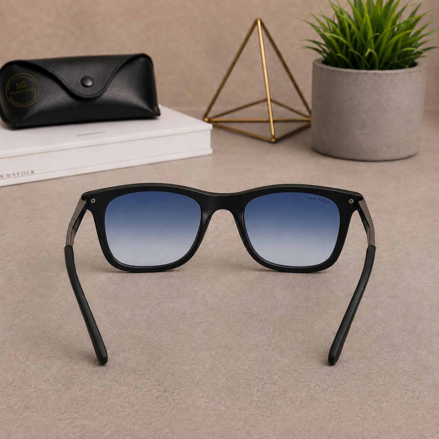 Sunglasses For Men With Blue Shade Glass & Black Frame 4287 Square Sunglass By Sunglasses Deal