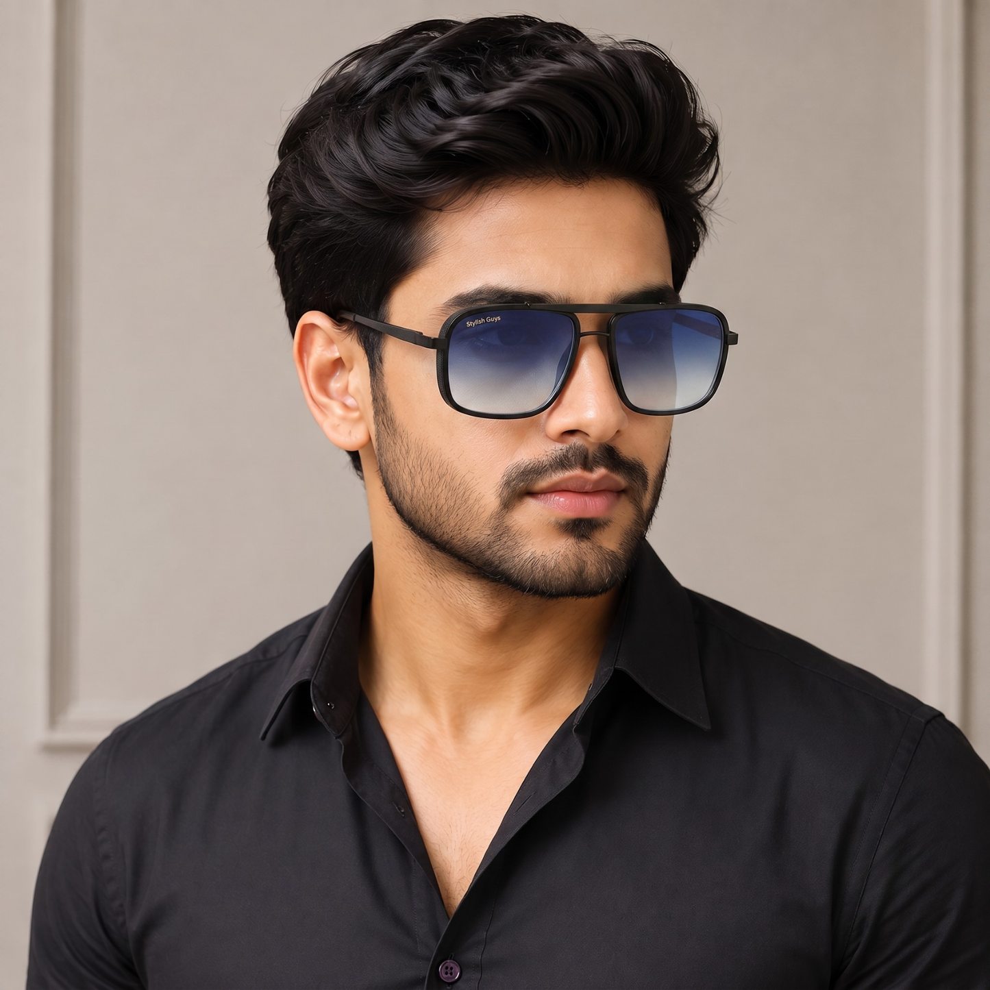 Sunglasses For Men With Blue Shade Glass & Black Frame 4413 Square Sunglass By Sunglasses Deal