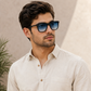 Sunglasses For Men With Blue Shade Glass & Black Frame 4287 Square Sunglass By Sunglasses Deal