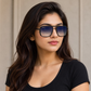 Sunglasses For Men With Blue Shade Glass & Black Frame 4413 Square Sunglass By Sunglasses Deal