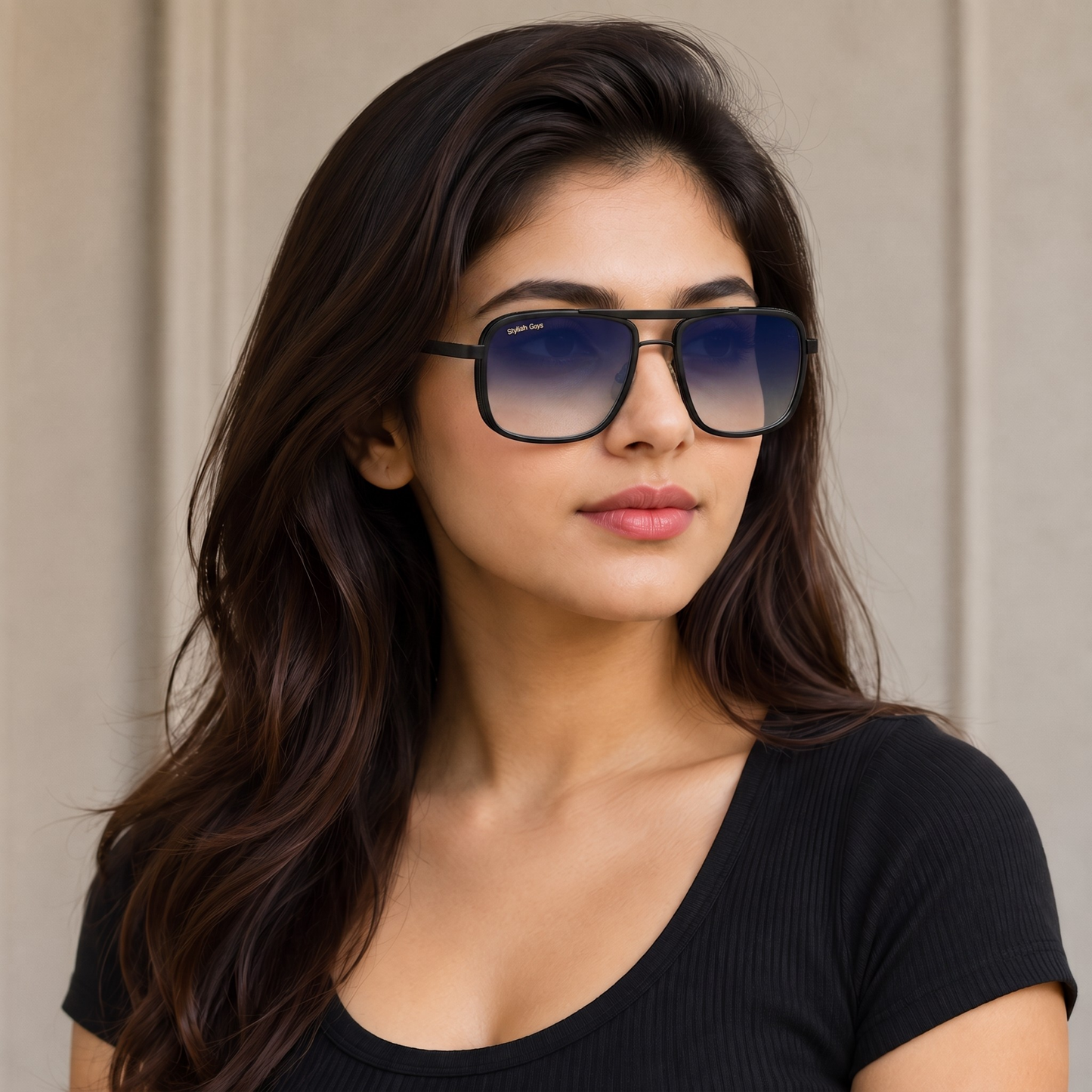Sunglasses For Men With Blue Shade Glass & Black Frame 4413 Square Sunglass By Sunglasses Deal