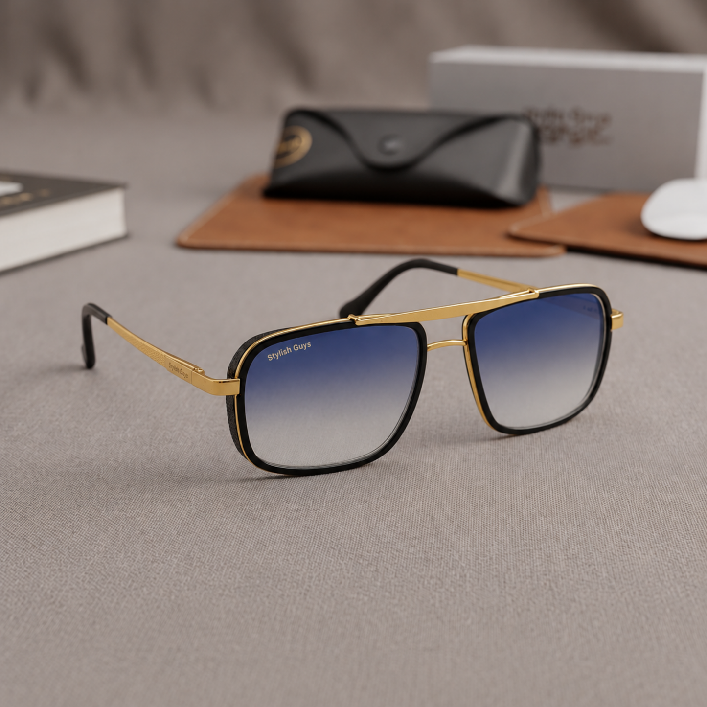 Sunglasses For Men With Aqua Blue Shade Glass & Golden Frame 4413 Square Sunglass By Sunglasses Deal