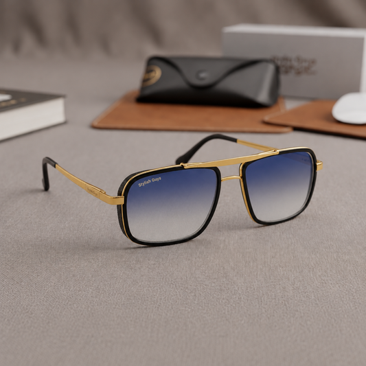 Sunglasses For Men With Aqua Blue Shade Glass & Golden Frame 4413 Square Sunglass By Sunglasses Deal