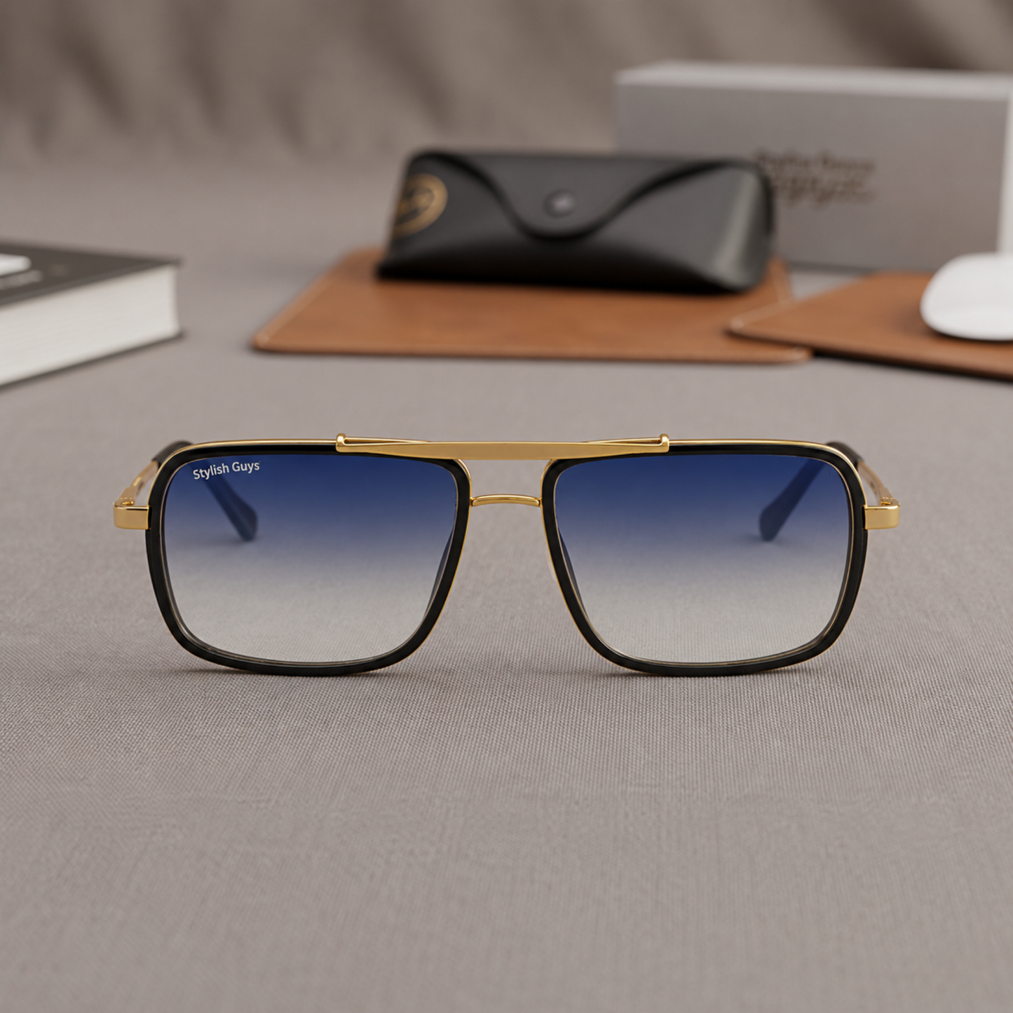 Sunglasses For Men With Aqua Blue Shade Glass & Golden Frame 4413 Square Sunglass By Sunglasses Deal