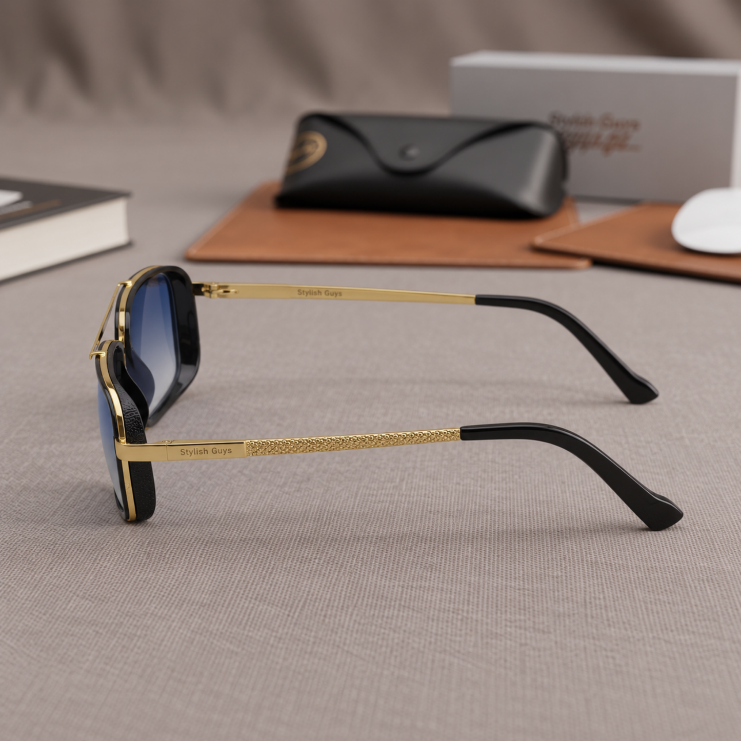 Sunglasses For Men With Aqua Blue Shade Glass & Golden Frame 4413 Square Sunglass By Sunglasses Deal