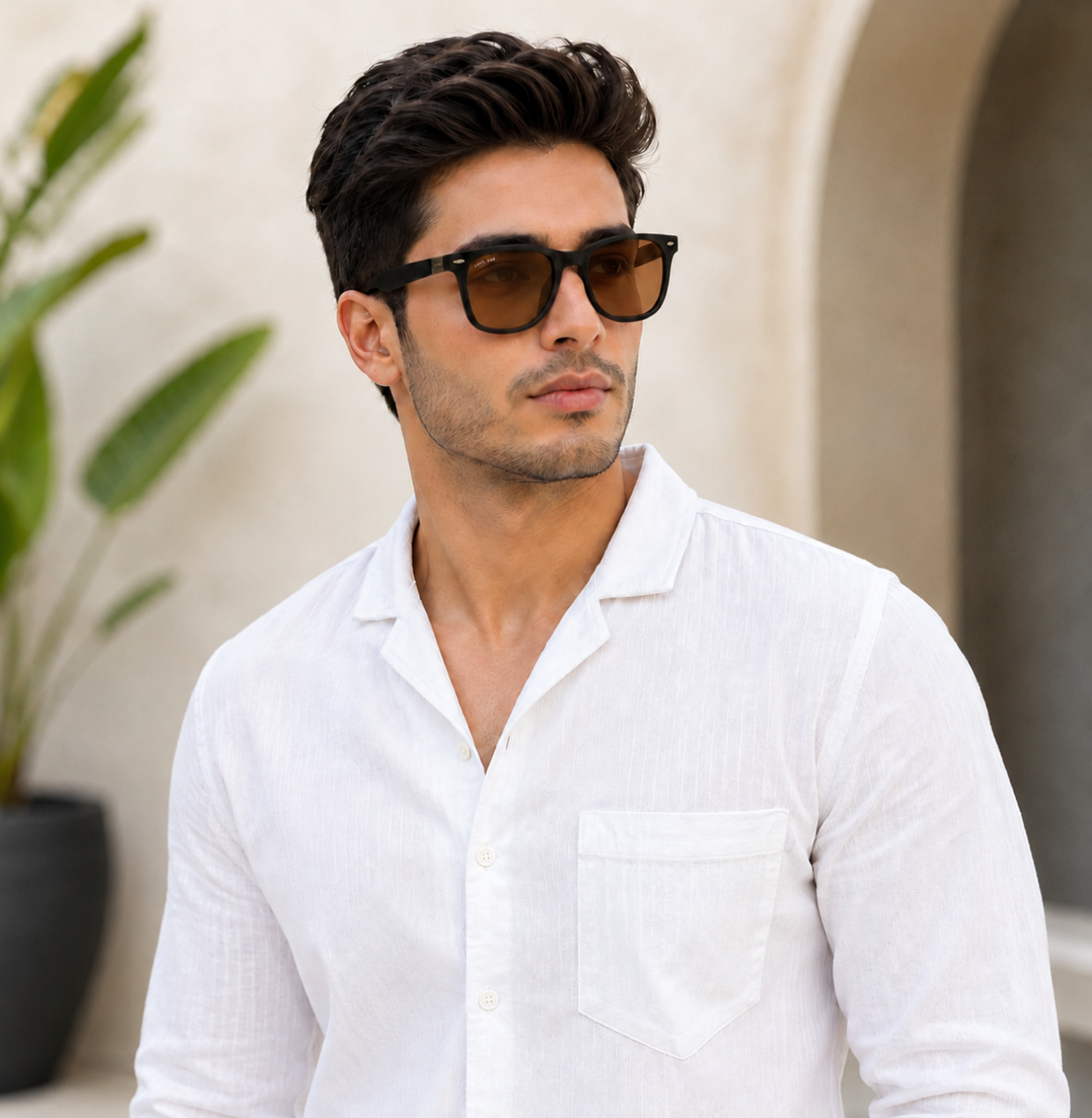 Sunglasses For Men With Brown Glass & Black Frame 4195 Square Sunglass By Sunglasses Deal