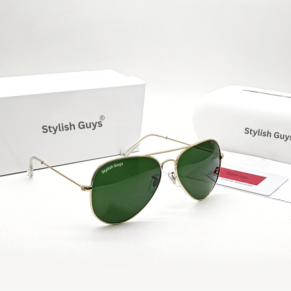 New Fancy Latest Flexible Nosed Trending Shaded B2 Green Mirror & Golden Frame Aviator With Metal Frame Hot Favourite Sunglass For Men, Women & Unisex. ( SG - 3026 )