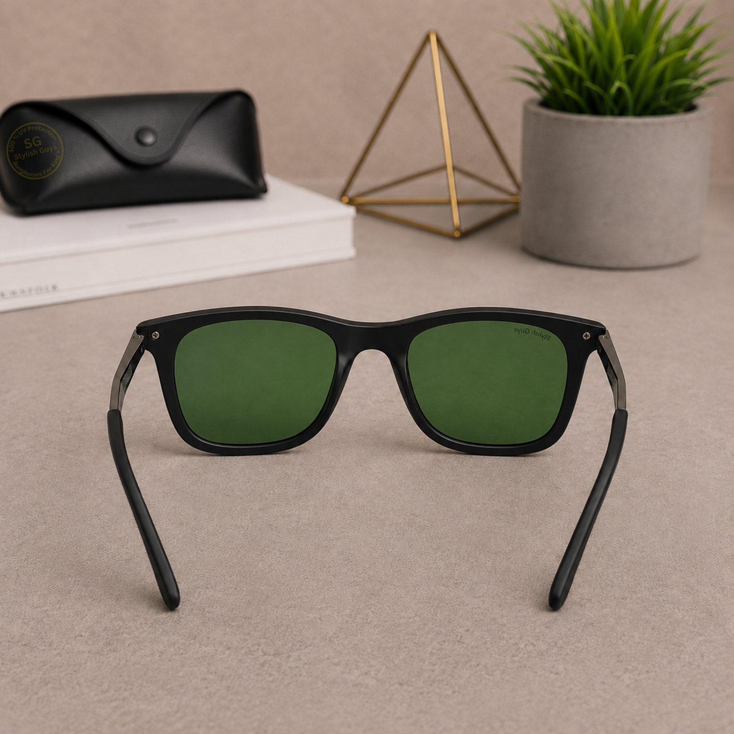 Sunglasses For Men With Green Glass & Black Frame 4287 Square Sunglass By Sunglasses Deal