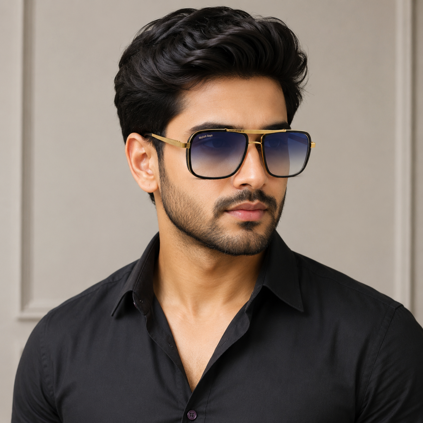 Sunglasses For Men With Aqua Blue Shade Glass & Golden Frame 4413 Square Sunglass By Sunglasses Deal