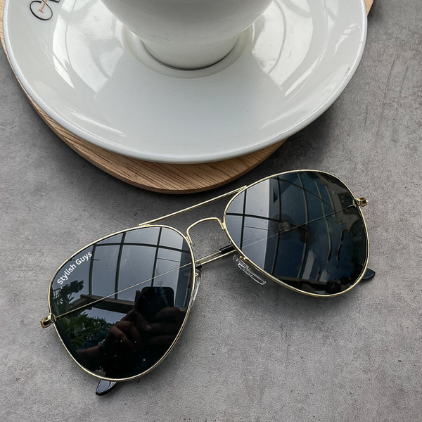 New Fancy Latest Flexible Nosed Trending B2 Black Mirror & Gold Frame Aviator With Metal Frame Hot Favourite Sunglass For Men, Women & Unisex. ( SG - 3026 )