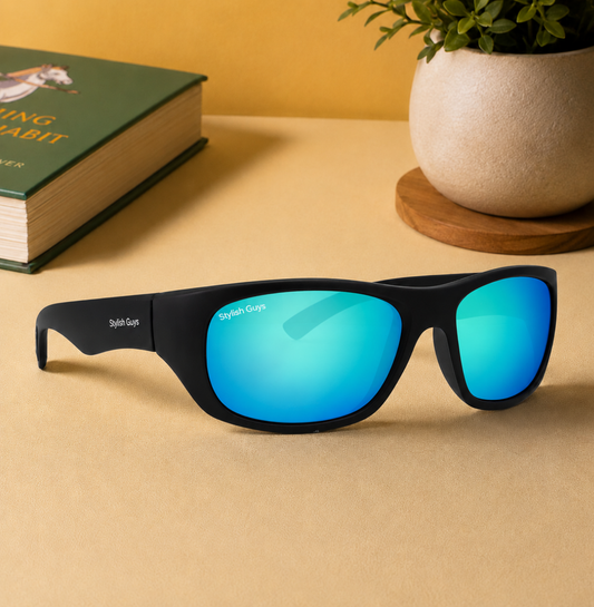 Sunglasses For Men With Aqua Blue Mercury Glass & Black Frame 2053 Sport Sunglass By Sunglasses Deal