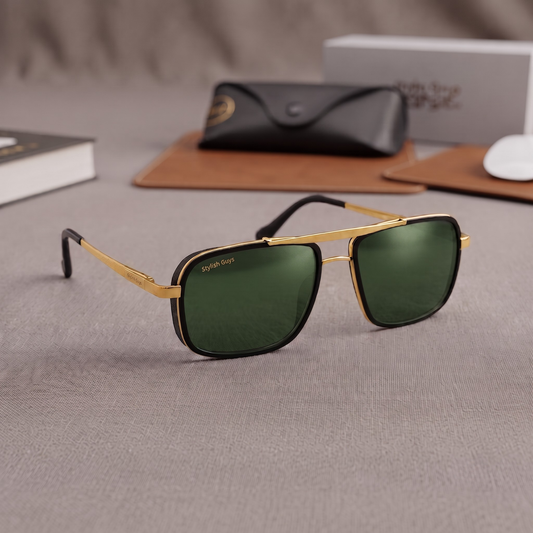 Sunglasses For Men With Green Glass & Golden Frame 4413 Square Sunglass By Sunglasses Deal