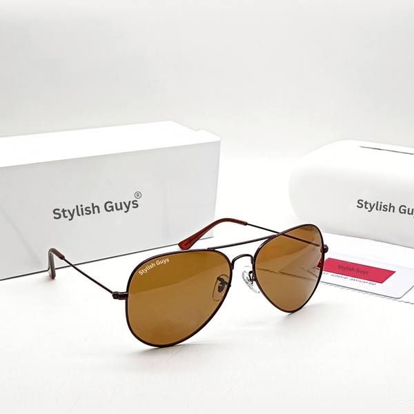 New Fancy Latest Flexible Nosed Trending Shaded Brown Mirror & Brown Frame Aviator With Metal Frame Hot Favourite Sunglass For Men, Women & Unisex. ( SG - 3026 )