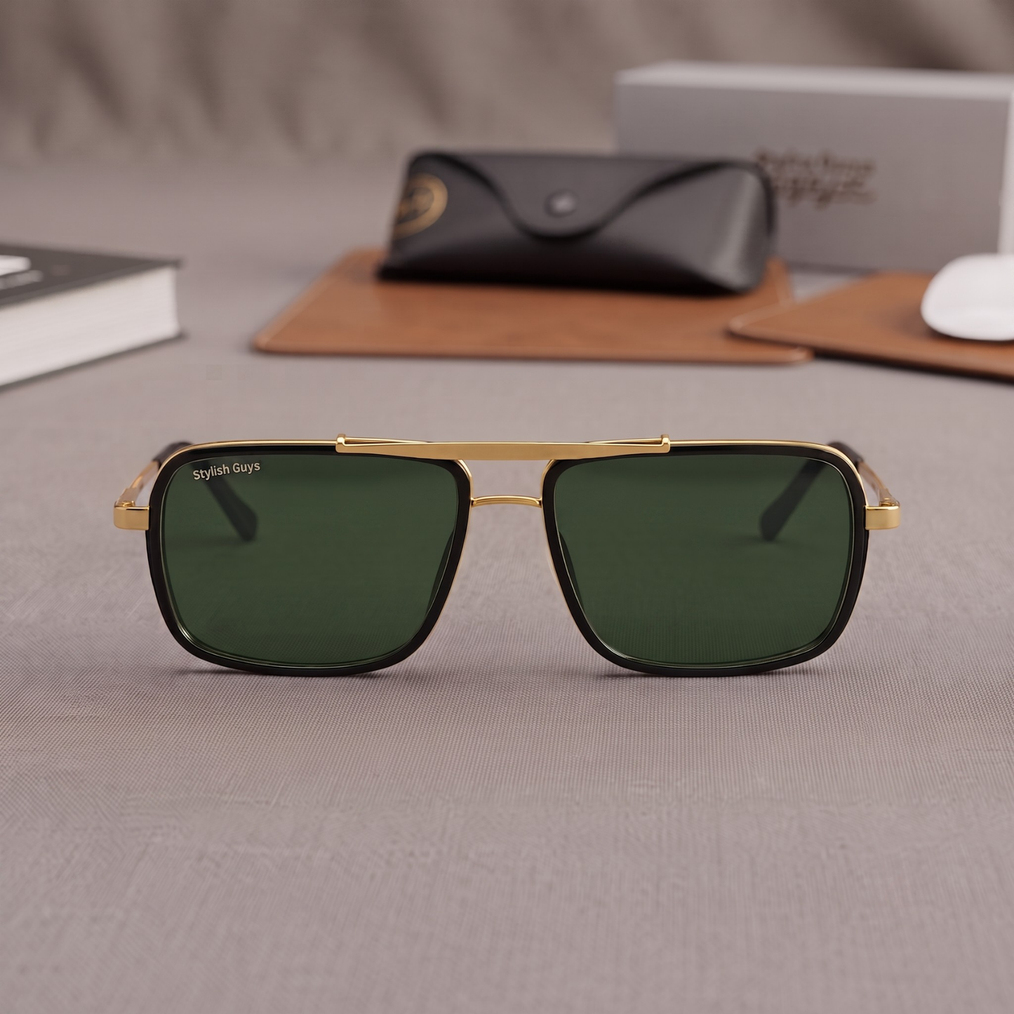 Sunglasses For Men With Green Glass & Golden Frame 4413 Square Sunglass By Sunglasses Deal