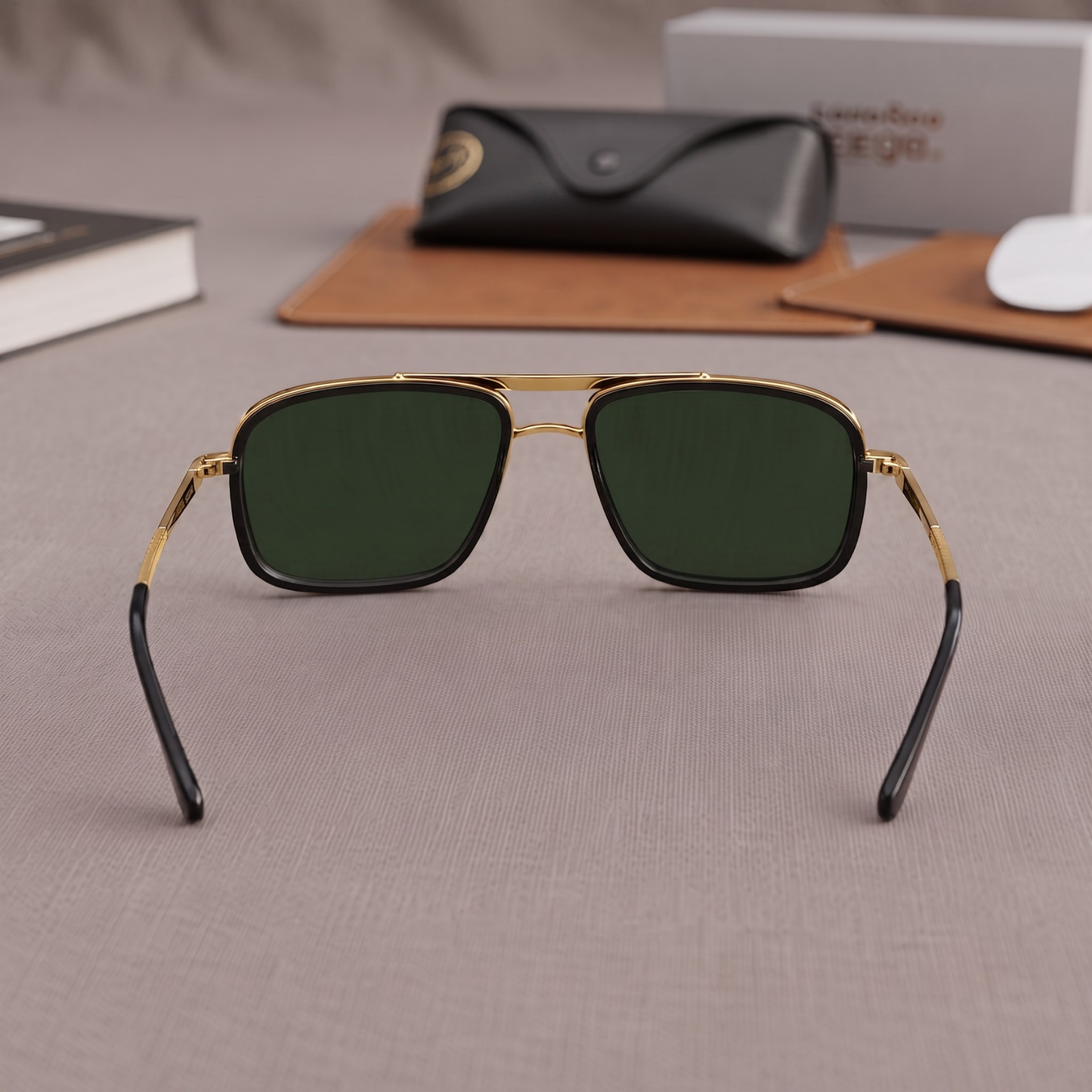 Sunglasses For Men With Green Glass & Golden Frame 4413 Square Sunglass By Sunglasses Deal