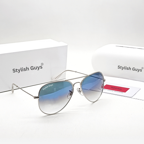 New Fancy Latest Flexible Nosed Trending Shaded Blue Shade Mirror & Silver Frame Aviator With Metal Frame Hot Favourite Sunglass For Men, Women & Unisex. ( SG - 3026 )