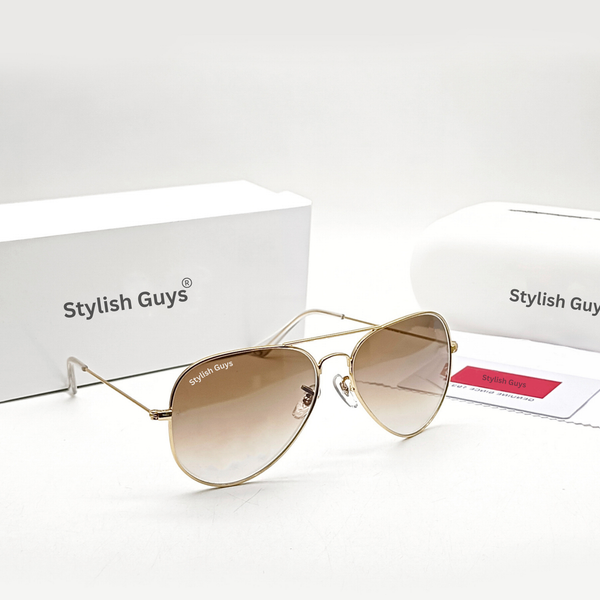 New Fancy Latest Flexible Nosed Trending Shaded Brown Shade Mirror & Golden Frame Aviator With Metal Frame Hot Favourite Sunglass For Men, Women & Unisex. ( SG - 3026 )