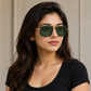 Sunglasses For Men With Green Glass & Golden Frame 4413 Square Sunglass By Sunglasses Deal