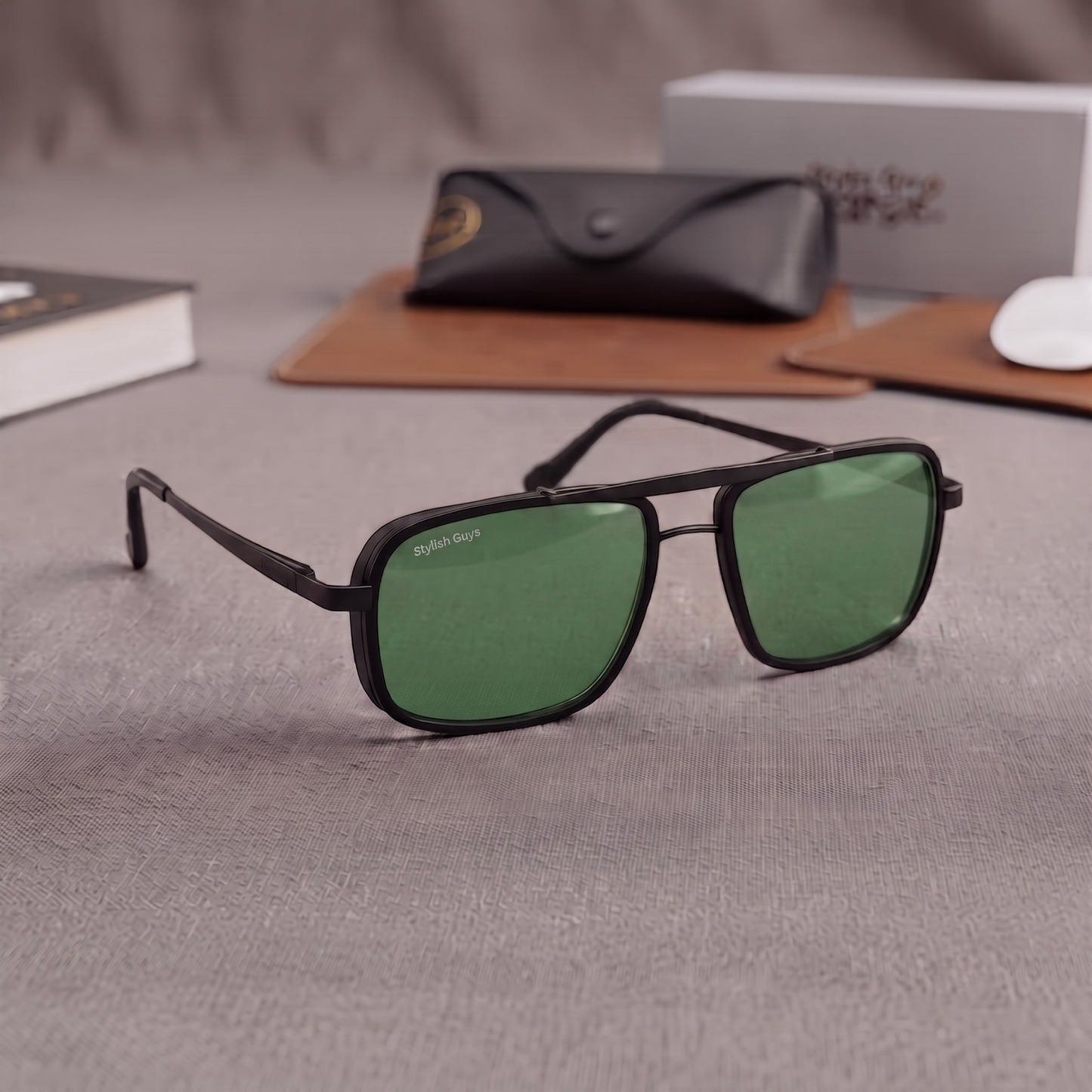 Sunglasses For Men With Green Glass & Black Frame 4413 Square Sunglass By Sunglasses Deal