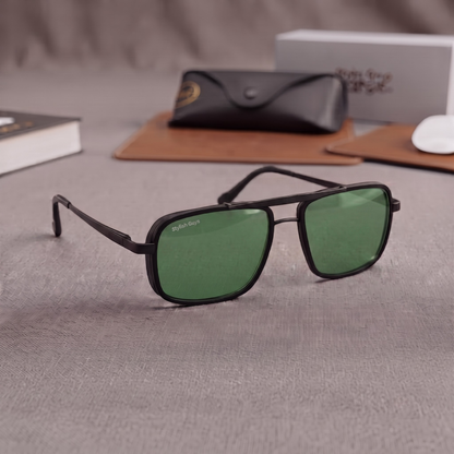 Sunglasses For Men With Green Glass & Black Frame 4413 Square Sunglass By Sunglasses Deal