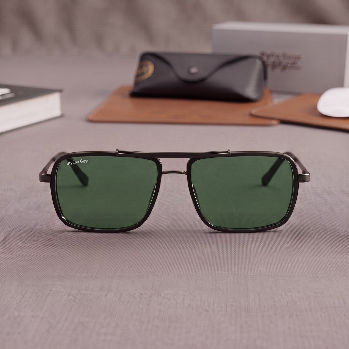Sunglasses For Men With Green Glass & Black Frame 4413 Square Sunglass By Sunglasses Deal