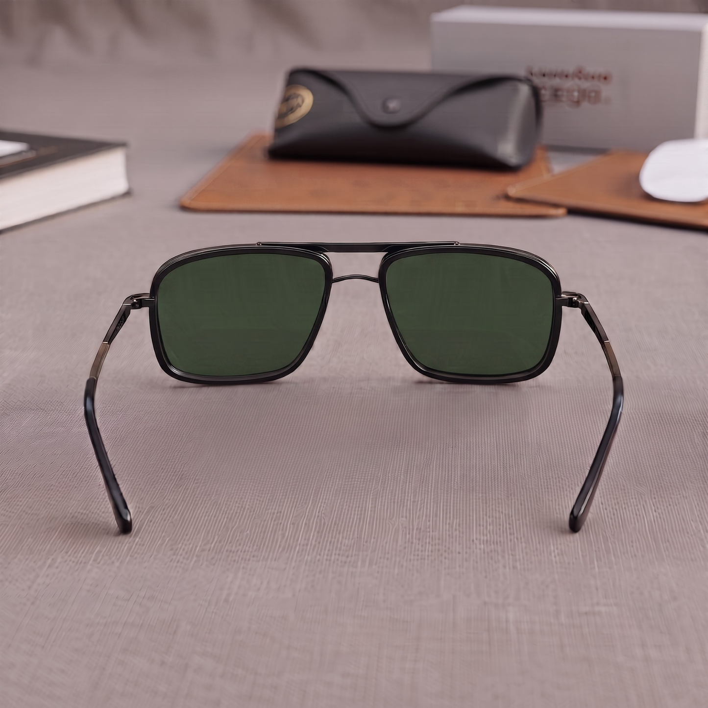 Sunglasses For Men With Green Glass & Black Frame 4413 Square Sunglass By Sunglasses Deal