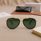 Sunglasses For Men With Black Glass & Golden Frame 4414 Aviator Oval Sunglass By Sunglasses Deal