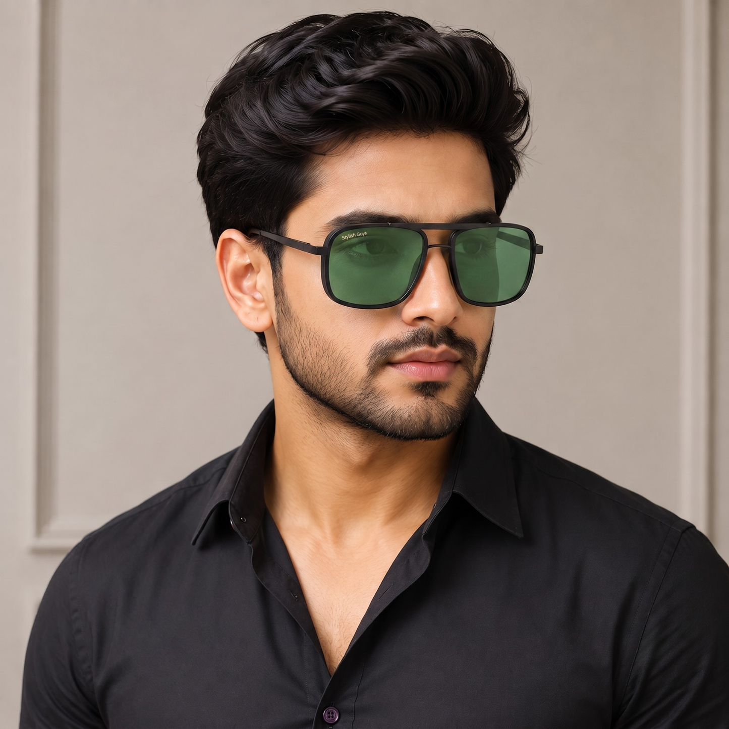 Sunglasses For Men With Green Glass & Black Frame 4413 Square Sunglass By Sunglasses Deal